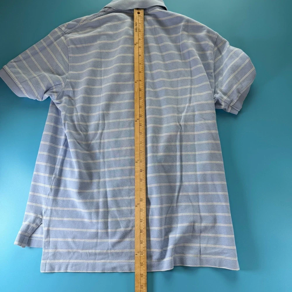 Polo Ralph Lauren Mens Large Blue White Striped Short Sleeve Pique Polo Shirt